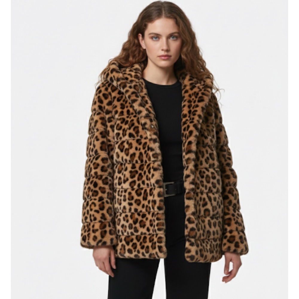 Apparis Faux Fur Leopard Tiered Goldy Coat